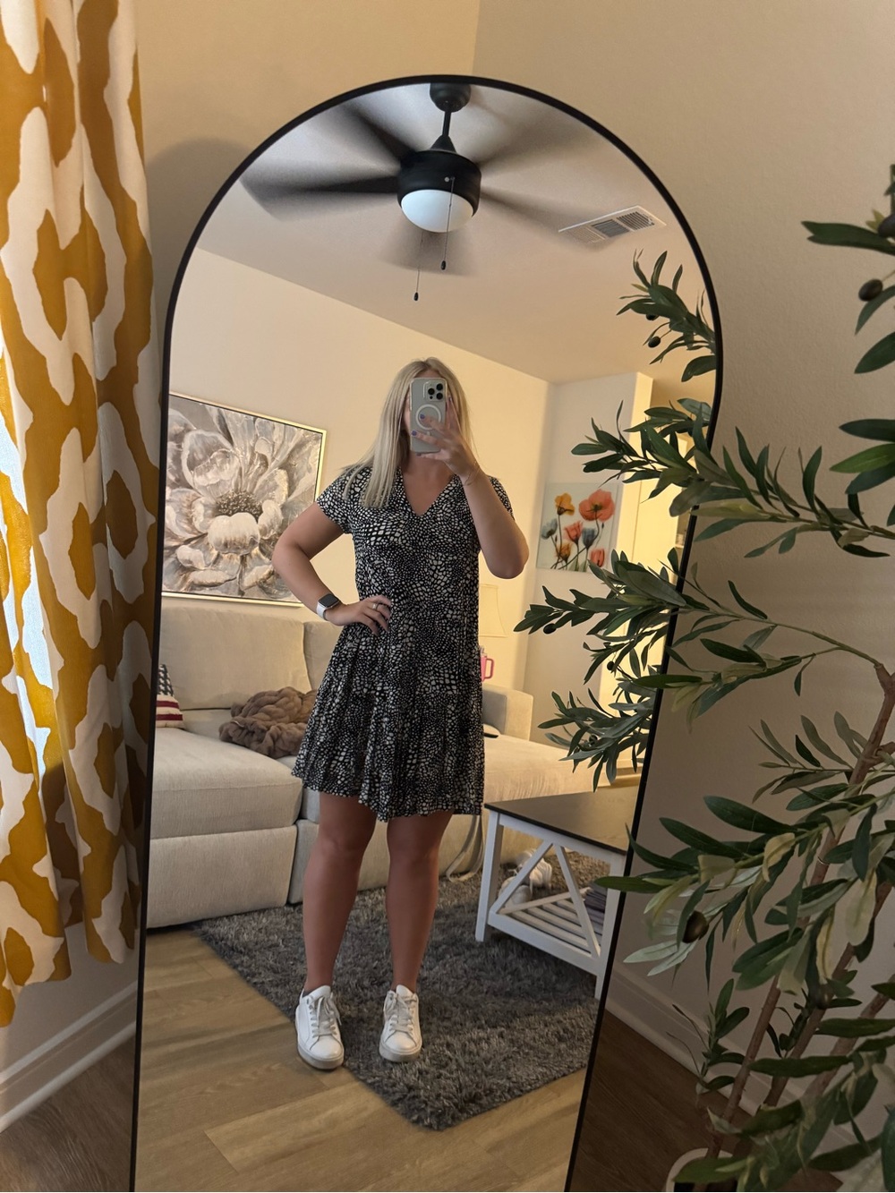Anthropologie Black & White Printed V-Neck Mini Dress